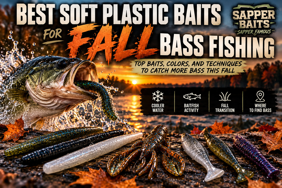 Best soft plastic baits for fall bass fishing including jerkbaits, worms, craws, and finesse baits for largemouth bass.