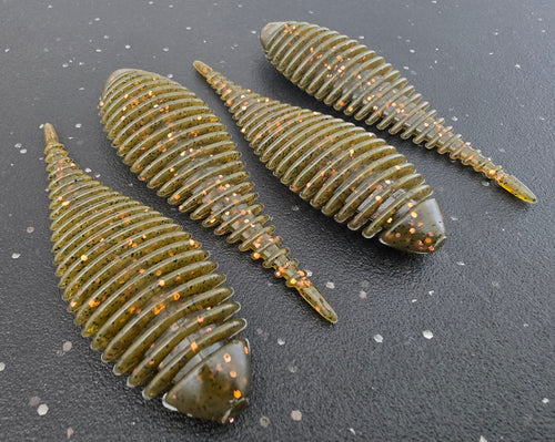 Four Ambush Gilly Swimbaits in Color Det Cord Green Pumpkin with Black, Copper Flake