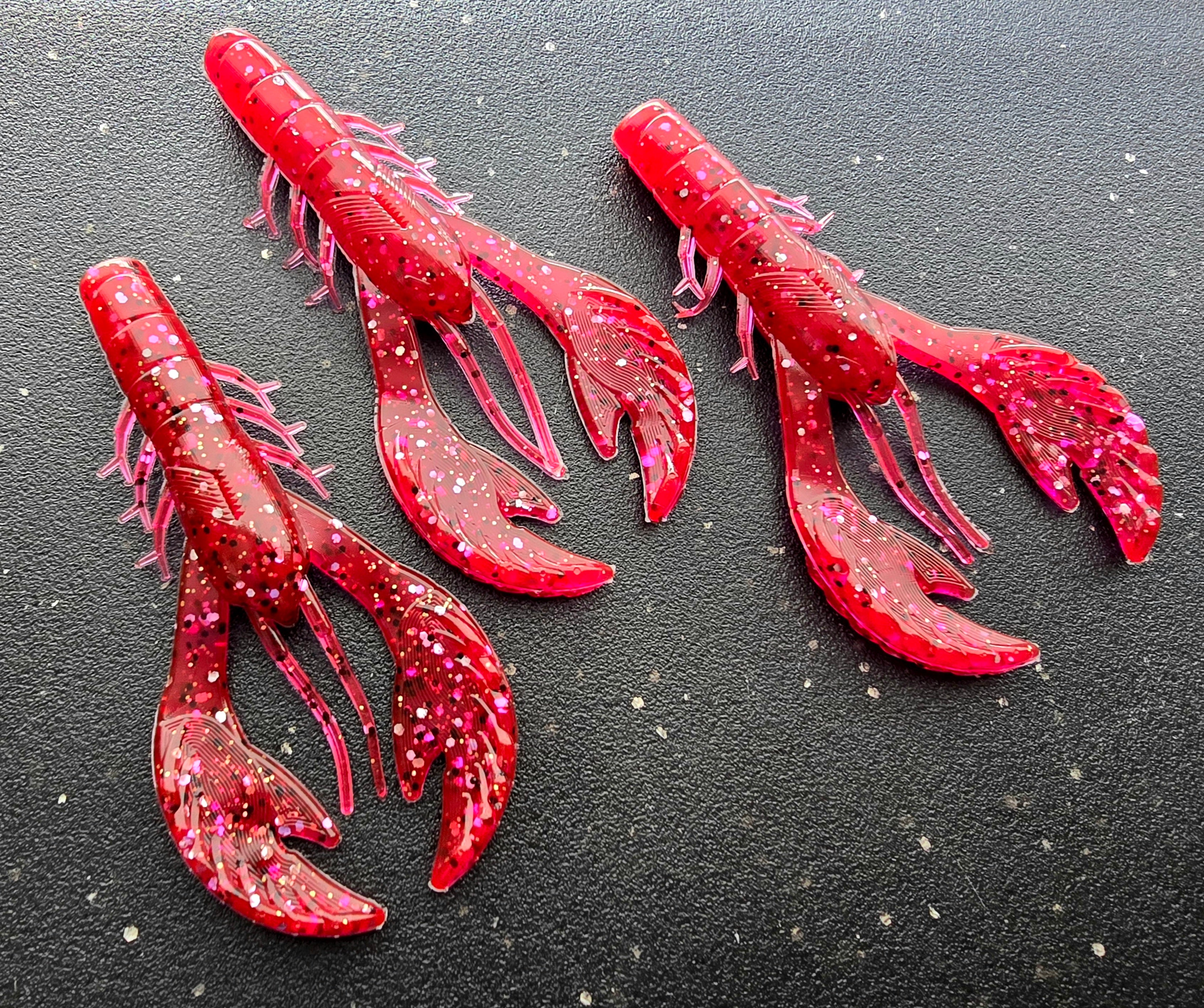 Red Breacher Craw with Black, Silver, Gold Flake