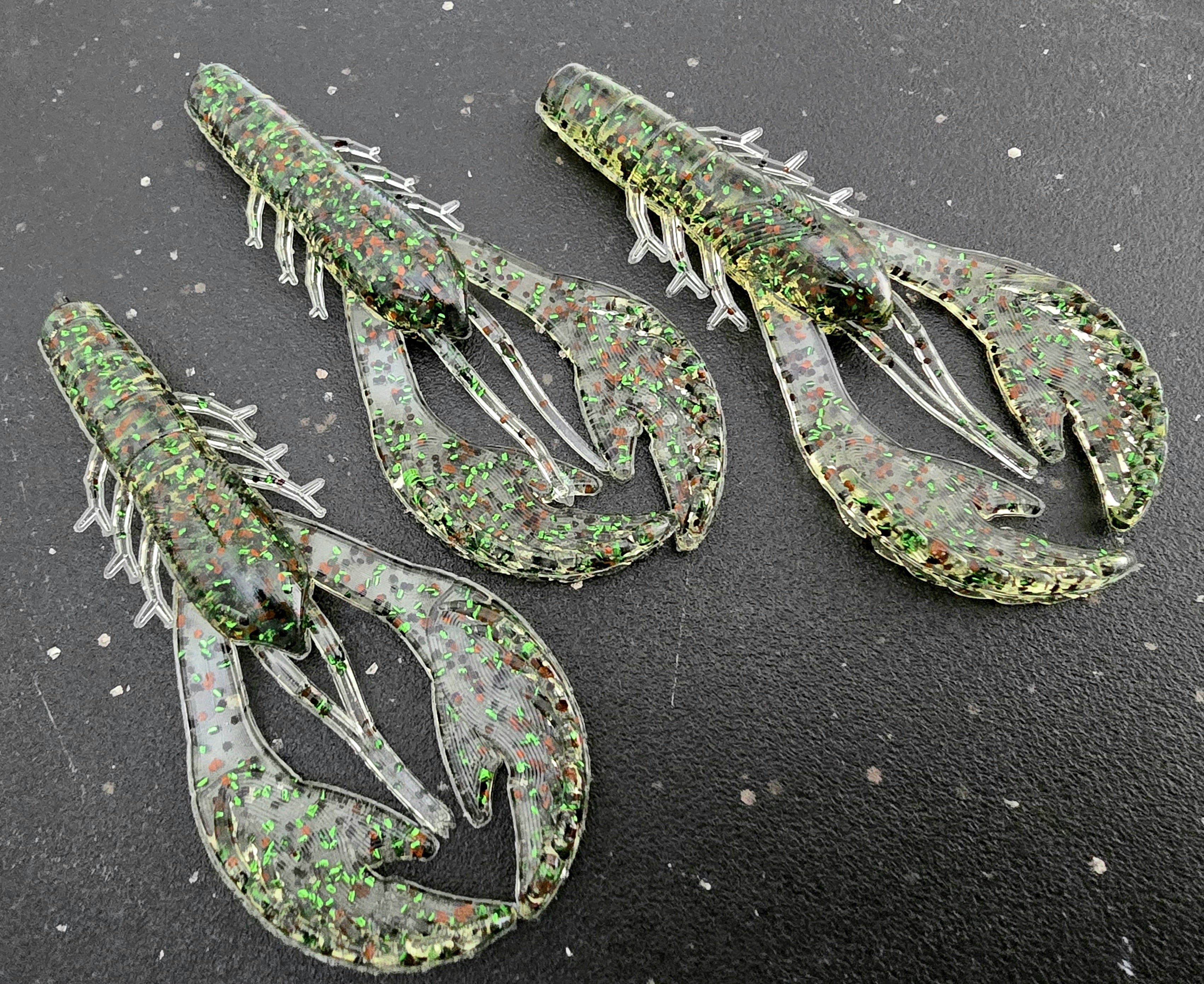 Clear Breacher Craw with Green, Black, Bronze Flake